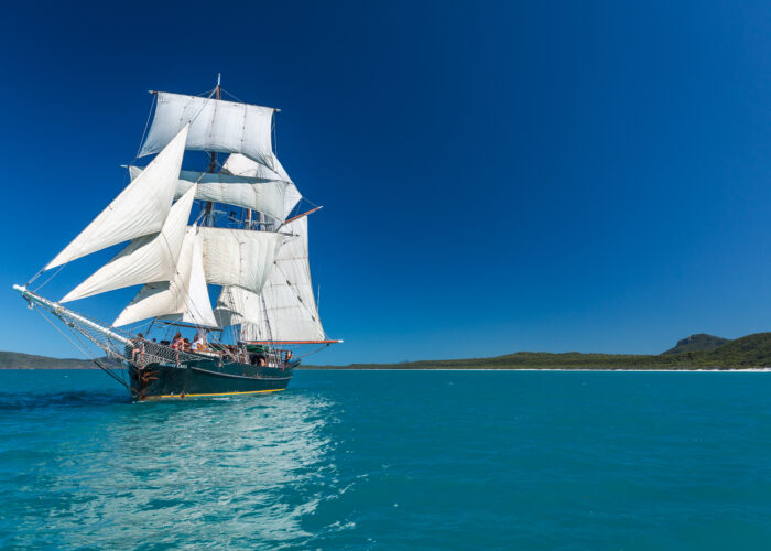 Tall ship with sails up